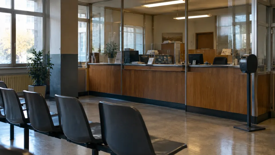 Guichet d'administration et sa salle d'attente.